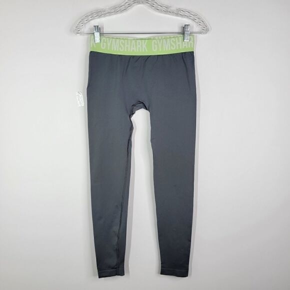 GYMSHARK Black Leggings Spellout Mid Rise Yoga Ankle Crop Size Medium - Picture 7 of 7